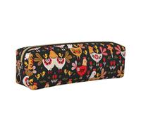 KAPPTYY Bonito estuche de cuero con estampado de pollos de gallo con cremallera, bonito estuche para bolígrafos para niños y niñas, suministros de regreso a la escuela, Gold, Talla única, Neceser de