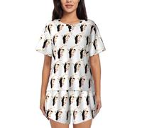 KAPPTYY Conjunto de pijama de manga corta con estampado de karate de dibujos animados para mujer, con botón frontal y pantalones cortos con cordón, ropa de descanso transpirable para dormir, salidas