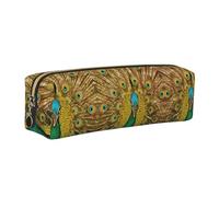 KAPPTYY Estuche escolar de cuero con estampado de pavo real con cremallera, bonito estuche para bolígrafos para niños y niñas, suministros de regreso a la escuela, Gold, Talla única, Neceser de