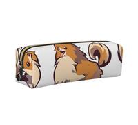 KAPPTYY Estuche escolar de cuero con estampado de perro Pomerania de dibujos animados con cremallera, bonito estuche para bolígrafos para niños y niñas, suministros de regreso a la escuela, Gold