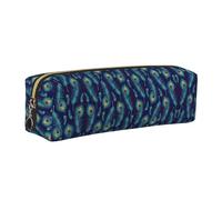 KAPPTYY Estuche escolar de cuero con estampado de plumas de pavo real con cremallera, bonito estuche para bolígrafos para niños y niñas, suministros de vuelta a la escuela, Gold, Talla única, Neceser