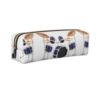 KAPPTYY Estuche escolar de cuero con estampado de tambor de jazz con cremallera, bonito estuche para bolígrafos para niños y niñas, suministros de regreso a la escuela, Gold, Talla única, Neceser de