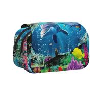 KAPPTYY Estuche para lápices con estampado de delfín submarino para lápices, práctica caja de almacenamiento para bolígrafos o marcadores de acuarela, Black, Talla única, Organizador de bolsas