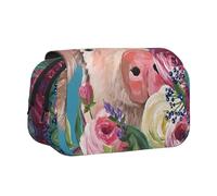 KAPPTYY Estuche para lápices con estampado de flores y cerdos, práctica caja de almacenamiento para bolígrafos o marcadores de acuarela, Black, Talla única, Organizador de bolsas