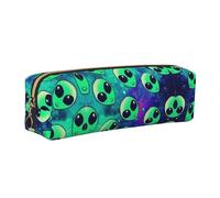 KAPPTYY Green Aliens - Estuche escolar de cuero con cremallera, bonito estuche para bolígrafos para niños y niñas, suministros de regreso a la escuela, Gold, Talla única, Neceser de maquillaje