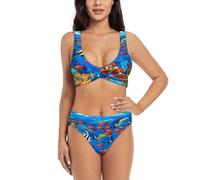 KAPPTYY Ocean Tropical Fish Coral Undersea World - Conjunto de traje de baño para mujer, parte delantera cruzada con copas suaves extraíbles, traje de baño ligero, Negro, S