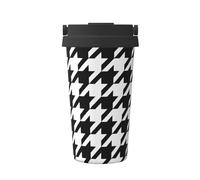 KAPPTYY Taza de café reutilizable con tapa de pata de gallo con impresión negra, taza de café de acero inoxidable para bebidas frías y calientes, regalo ideal