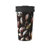 KAPPTYY Taza de café reutilizable con tapa, diseño de pila de balones de fútbol, taza de café de acero inoxidable para bebidas frías y calientes, regalo ideal