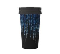 KAPPTYY The Blue Binary Printing - Taza de café reutilizable con tapa, taza de café de acero inoxidable para bebidas frías y calientes, regalo ideal