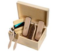 Kaps Kit Completo de Limpieza y Cuidado del Calzado, Set de 9 Artículos para el Cuidado de Botas y Zapatos de Cuero, Kit de Limpieza de Calzado con Caja de Madera de Regalo