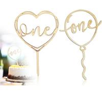 KAPSING 2 Piezas Madera Cake Topper Cumpleaños, Decoración Tarta 1er Cumpleaños, Wild One Cake Topper, Cupcake Toppers Baby Shower