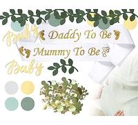 KAPSING Decoración Baby Shower Neutral - 100 Piezas Confeti, 2 Fajines 'Mummy to Be' y 'Daddy to Be' - Para Fiesta de Cumpleaños