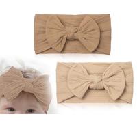 KAPSING Pack de 2 gomas para el pelo para bebés, diadema elástica de nailon para bebés niñas, cinta para el pelo con lazo para bebés, cinta para el pelo para recién nacidos (marrón + marrón claro)