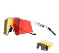 KAPVOE Gafas de Ciclismo 4 Lentes UV400 TR90 Hombre Mujer K9022 | 4 lentes: PC roja día, negra polarizada, transparente noche, amarilla poca luz; UV400, aprox. 34g TR90