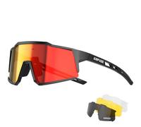 KAPVOE Gafas de Ciclismo 4 Lentes UV400 TR90 Hombre Mujer K9022 | 4 lentes: PC roja día, negra polarizada, transparente noche, amarilla poca luz; UV400, aprox. 34g TR90