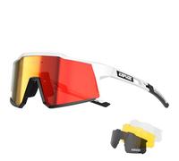 KAPVOE Gafas de Ciclismo 4 Lentes UV400 TR90 Hombre Mujer K9022 | 4 lentes: PC roja día, negra polarizada, transparente noche, amarilla poca luz; UV400, aprox. 34g TR90