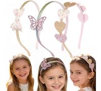 KAQILE 3 diademas de seda para niñas y diademas con purpurina Alicia con corazón y estrella, para niños (estilo 2)