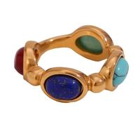 KAQNTUD Anillos de acero inoxidable resistentes de ágata colorida con piedra natural, estilo vintage, prácticos para mujeres, regalos de joyería de moda, As show, Acero inoxidable