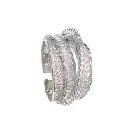 KAQNTUD Anillos de cuerda multicapa con circonita cúbica para mujer, piedras preciosas, aniversario, boda, anillo hecho a mano para ella