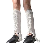 KAQNTUD Calentador estético de pierna con volantes y abertura frontal hasta la rodilla, fundas acampanadas, ligeros, elásticos, sin pies, elegantes calentadores para mujer, blanco, Talla única