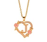 KAQNTUD Collar con colgante de inicial floral romántico, cadena de latón, delicado corte de corazón, joyería de moda, regalo delicado collar de fiesta de noche, talla única, como se describe, como se