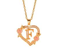 KAQNTUD Collar con colgante de inicial floral romántico, cadena de latón, delicado corte de corazón, joyería de moda, regalo delicado collar de fiesta de noche, talla única, como se describe, como se