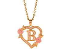 KAQNTUD Collar con colgante de inicial floral romántico, cadena de latón, delicado corte de corazón, joyería de moda, regalo delicado collar de fiesta de noche, talla única, como se describe, como se