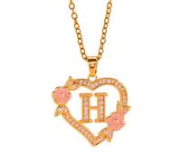 KAQNTUD Collar con colgante de inicial floral romántico, cadena de latón, delicado corte de corazón, joyería de moda, regalo delicado collar de fiesta de noche, talla única, como se describe, como se