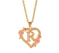 KAQNTUD Collar con colgante de inicial floral romántico, cadena de latón, delicado corte de corazón, joyería de moda, regalo delicado collar de fiesta de noche, talla única, como se describe, como se
