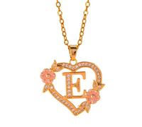 KAQNTUD Collar con colgante de inicial floral romántico, cadena de latón, delicado corte de corazón, joyería de moda, regalo delicado collar de fiesta de noche, talla única, como se describe, como se
