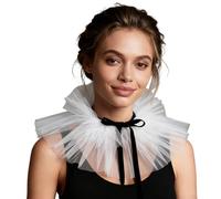 KAQNTUD Cuello ajustable con volantes retro para disfraces de la era victoriana y cosplay, accesorio de Halloween, cuello de tul versátil, blanco, Talla única