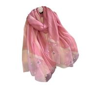 KAQNTUD Elegante bufanda de seda bordada con mariposa para mujer, ligera, de poliéster, hiyab, accesorio de estola, accesorio de regalo, bufanda de foulard ligera y transpirable, D, Talla única