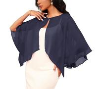 KAQNTUD Estola de novia transparente transpirable UPF30+, diseño de perlas con detalles de perlas, cubierta ligera para bodas al aire libre, fiestas, elegante capa de botón de perlas, azul marino