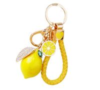KAQNTUD Llavero de metal resistente con diseño de limón, incluye cuerdas multicolores, portátil, 40 g, decoración para llaves de coche o decoración de bolsas, Cuerda amarilla, Talla única