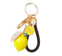 KAQNTUD Llavero de metal resistente con diseño de limón, incluye cuerdas multicolores, portátil, 40 g, decoración para llaves de coche o decoración de bolsas, Cuerda negra, Talla única