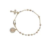 KAQNTUD Pulsera de cadena de rosario de Benedicto chapada en oro, pulsera de metal católico con crucifijo, As show