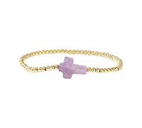 KAQNTUD Pulsera de cordón elástico de cuentas doradas con diseño de cruces que simboliza la protección y la fe para el uso diario o especial, As show