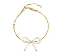 KAQNTUD Pulsera de doble anillo con cuentas y lazo, longitud ajustable, accesorio de cadena de muñeca para mujeres de moda, As show