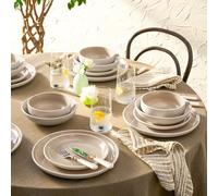 Karaca Abby - Juego de platos y cuencos para vajilla elegante, vajilla de cerámica para 6 personas, elegantes y duraderos, aptos para lavavajillas (24 piezas, crema)