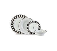 Karaca Aries - Vajilla de porcelana para 6 personas, juego de vajilla de 24 piezas con platos y cuencos, juego de vajilla redonda y juego de cena blanco y negro