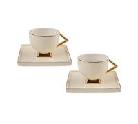 Karaca Art Deco - Juego de 2 tazas de café, tazas de café moca, tazas de café espresso, juego de tazas de café mochata, juego de tazas de café espresso de porcelana, robusta, borde grueso, porcelana