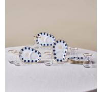 Karaca Belem - Juego de vasos de té turcos (12 piezas, juego de té para 6 personas Cay Bardagi), vasos de té con borde dorado y detalles en azul marino