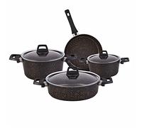 Karaca Biogranite - Juego de utensilios de cocina de 7 piezas, revestimiento antiadherente, tapa de cristal, apto para lavavajillas, color negro y dorado