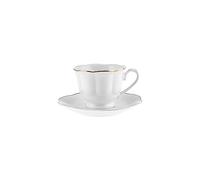 KARACA Çan - Juego de 6 tazas de café turco de porcelana espresso, 12 piezas, 90 ml, tazas y platillos, tazas de café pequeñas, oro blanco