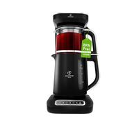 Karaca Çaysever Robotea Pro 4 en 1 - Máquina de Té Automática, Cafetera de Goteo y Hervidor de Agua - 2500W con Cuerpo de Cristal y Función de Voz - Cromo Negro