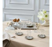 Karaca Deniz - Juego de 19 tazas de té turco y platillos para 6 personas, incluye bandeja, platillos y cucharitas, 130 ml