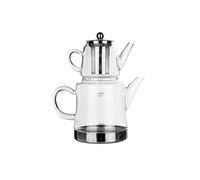Karaca Dora - Tetera de cristal de 450 ml, hervidor de agua de 180 ml, apto para cocinas de gas y eléctricas, tetera Caydanlik y juego de tetera (sin inducción), cristal