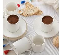 KARACA Elda - Juego de tazas de café espresso y turco de porcelana para 6-12 piezas, tazas de espresso con platillos - 80 ml - Oro blanco