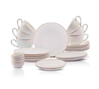 Karaca Elegance Bone Marcelo - Vajillas Completas para 6 Personas Porcelana con Bordes Dorados - Juego de Platos Vajilla Blanca 26 Piezas con Platos de Desayuno, Servicio, Tazas de Té y Cuencos