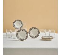 Karaca Florus - Juego de 12 vasos de té turcos para 6 personas (juego Cay Bardagi), diseño floral y borde azul